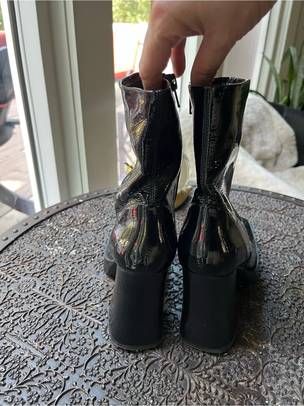 NEW JEFFREY CAMPBELL KALOPSIA BLACK PATENT BLOCK HEEL BOOTIES 5